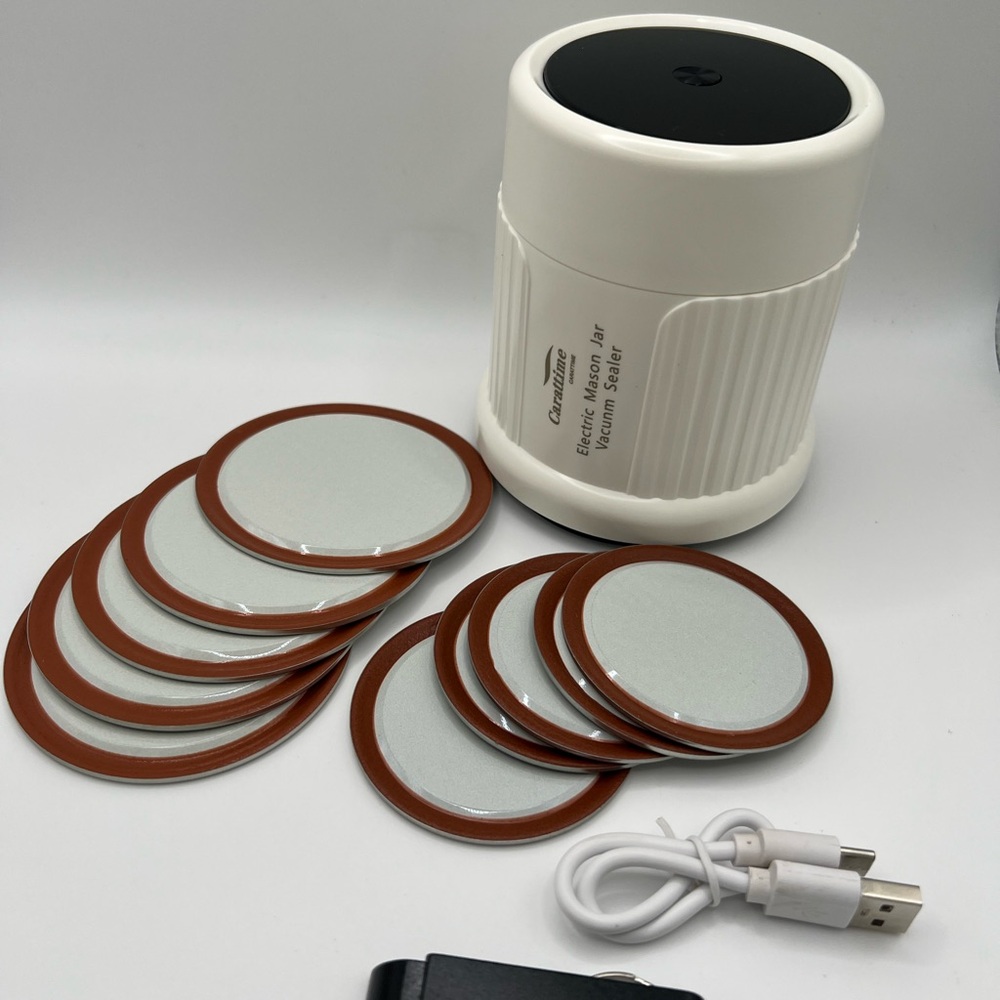 Electric Vacuum Sealer Jar with Brown-Trim Sealing Discs